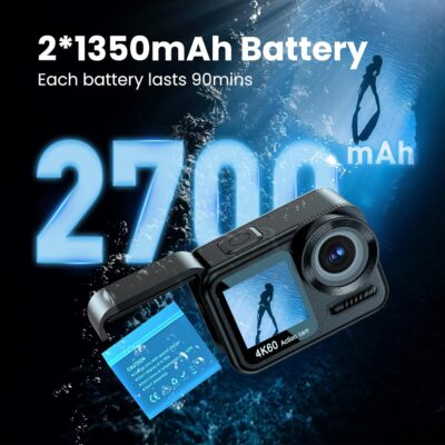 Upgrade 4K60FPS WiFi Action Camera 64MP Waterproof Camera with Touch Rear Screen, 8X Zoom Underwater Camera Snorkeling 65FT No Need a Waterproof Case with 64GB Card, Ideal for Travel Sports Vlog - 이미지 6