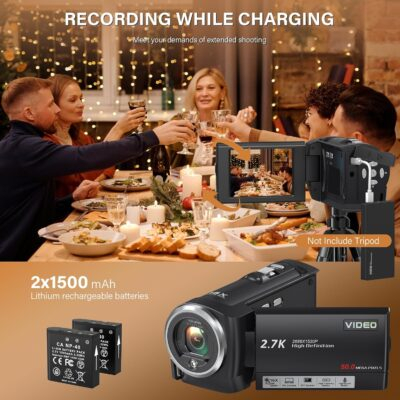Camcorder Video Camera QHD 2.7K 50MP 16X Digital Zoom Vlogging Camera with LED Fill Light for YouTube, 2.8 Inch 270 Degree Rotation LCD Screen Camcorder with 32GB SD Card and Two Batteries - 이미지 4
