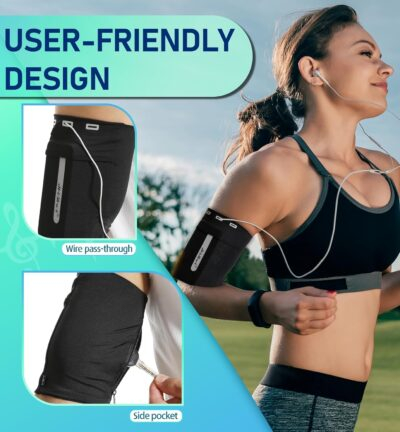 HiRui Running Armband Sleeve Universal Sports Armband Cell Phone Holder Armband for Exercise Workout, Compatible with iPhone 16/15/14/13/Plus/Pro Samsung Galaxy All Phones (M, Black) - 이미지 3