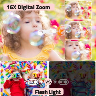 Digital Camera, FHD 1080P Compact Camera with 32GB Card，48MP Camera 2.4'' LCD 16X Digital Zoom for Kid Student Children Teen Girl Boy(Black) - 이미지 5