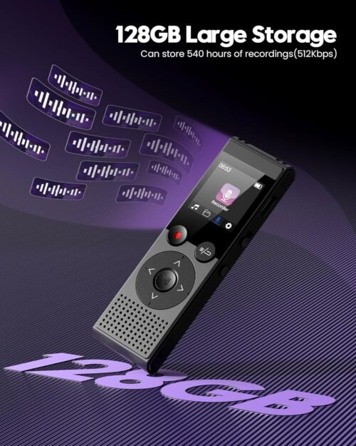 128GB Digital Voice Recorder - 3072 Kbps HD Recording Voice Recorder with Playback Dual Microphone A-B Repeat Recording Monitoring & Noise Reduction Voice Activate Recording & lock screen key - QIUOIO - 이미지 2