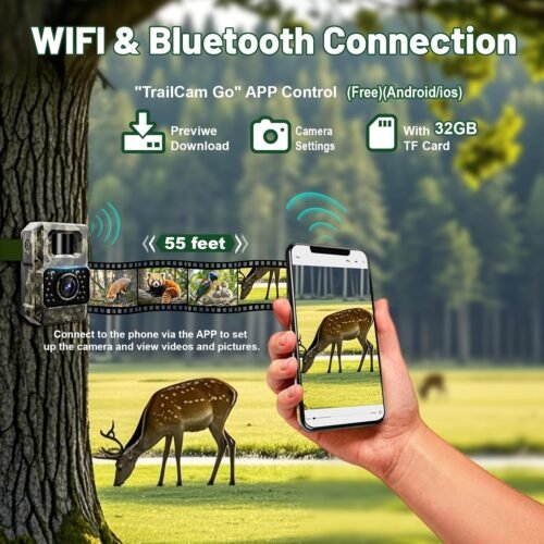 MAXDONE Trail Camera Bluetooth Game Camera, 2000mAh Built-in Battery Rechargeable Power Hunting Cameras with Night Vision Trail Cam Bluetooth 48MP Wildlife Cameras Wi-Fi Deer Cams (No Screen) - 이미지 3