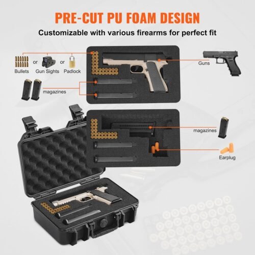 VEVOR Hard Pistol Cases with Pre-cut PU Foam, Waterproof & Dustproof Hard Gun Case for 1 Pistol, 12.59×9.01×4.4 in Lockable Pistol Case, Black - 이미지 5