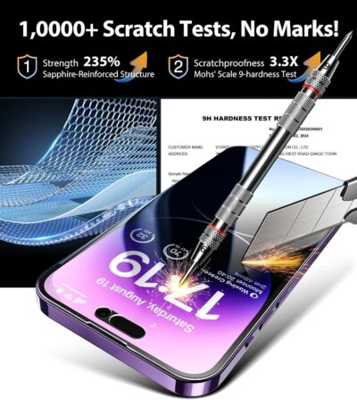 EZ-GLAZ-4 Pack for iPhone 14 Pro Max Privacy Screen Protector[6.7 inches] With 2 Pack Camera Lens Protector, [Drop Protection] 9H Hardness Scratch Resistant Tempered Glass Film, Easy to install - 이미지 5