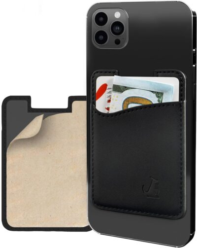 Wallaroo Premium Leather Cell Phone Wallet Stick On - Android and iPhone Wallet and Card Holder for Women and Men - Durable with Non-Slip Lining Secures Up to 3 Cards