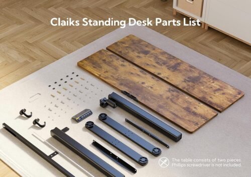 Claiks Electric Standing Desk, Adjustable Height Stand up Desk, 24x48 Inches Sit Stand Home Office Desk with Splice Board, Black Frame/Rustic Brown Top - 이미지 8