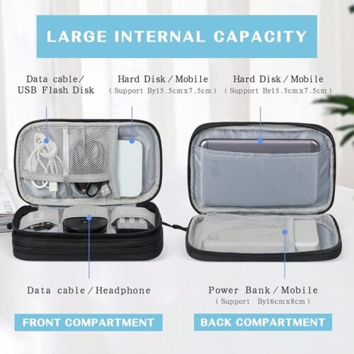 FYY Travel Cable Organizer Pouch Electronic Accessories Carry Case Portable Waterproof Double Layers All-in-One Storage Bag for Cord, Charger, Phone, Earphone Black - 이미지 3