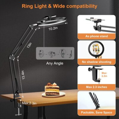Upgrade Ring Light Overhead Camera Phone Mount for Desk, Evershop 10” Selfie Light with Stand Tripod for iPhone, Light with Phone Holder for Video Recording,Zoom Meeting,Live Streaming Tiktok,YouTube - 이미지 6