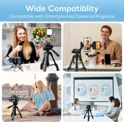 Vlogging Kit for iPhone, Android, Camera, Compatible with YouTube Starter Kit with Rechargeable LED Light + Microphone + Phone Clip + Aluminum Desktop Tripod for Vlogging, Instagram, TikTok - 이미지 5