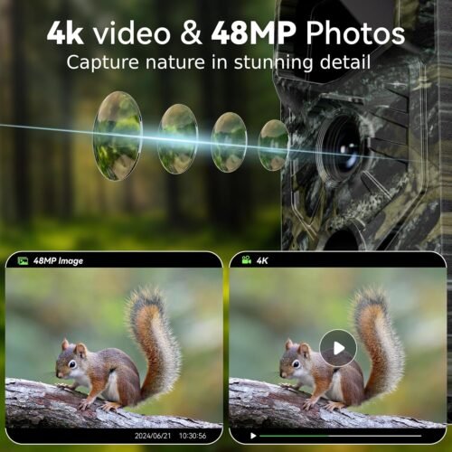 Trail Camera, 48MP 4K Game Camera with 0.1s Trigger Time, 130°Wide-Angle, Trail Cameras with Night Vision Motion Activated Waterproof IP66, 2.0”Screen Trail Cam for Wildlife Monitoring - 이미지 2