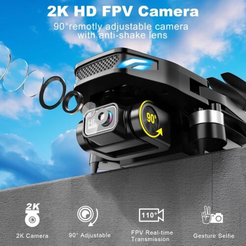 Drone with Camera, 2K HD FPV Drone with Brushless Motor, Altitude Hold, Gesture Selfie, One Key Take Off/Landing, 3D Flips, Waypoint Fly, 2 Batteries, Foldable Mini Drones for Kids and Beginners - 이미지 2