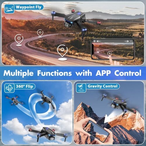 Drone with Camera 1080P for Kids Adults, Foldable HD FPV Mini Drone with 2 Batteries, One Key Take Off/Land, Altitude Hold, Headless Mode, 360°Flip, Gravity Control, Gestures Selfie, 3 Speed Mode, Waypoint Fly - 이미지 6