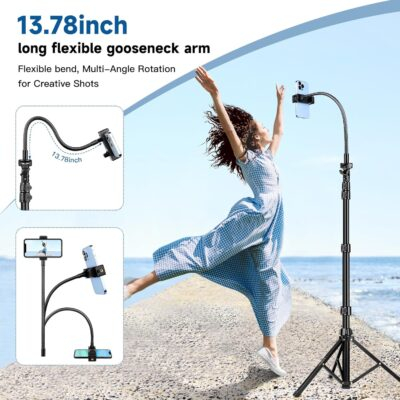 Phone Tripod Stand, 85" Tall Cellphone Tripod for iPhone with Gooseneck Remote, Flexible Portable Phone Stand for Recording, Compatible with iPhone 14 13 12 pro Android Camera - 이미지 2
