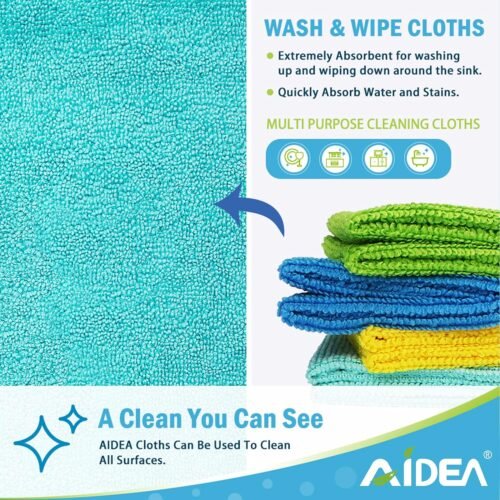 AIDEA Microfiber Cleaning Cloth, 100PK, Soft Absorbent Rags, Microfiber Towels for Cars, Kitchen Towels, Dusting Cloth for Home, Window, Cleaning Supplies, 12"×12" - 이미지 3