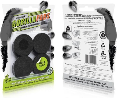 Slipstick GorillaPads CB149 Non-Slip Furniture Pads/Rubber Grippers (Set of 8) Self-Adhesive Furniture Feet Floor Protectors, 1-1/2 inch Round, Black - 이미지 2