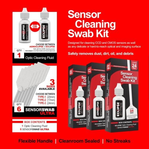 Sensor Cleaning Swab Kit - Aeroclipse Non-Flammable Optic Cleaning Solution (0.5oz/15ml) + Type-3 Sensor Swab Ultra 24mm (Pack of 6) - for Full Frame CMOS and CCD Sensors - Dust & Oil Remover - 이미지 2