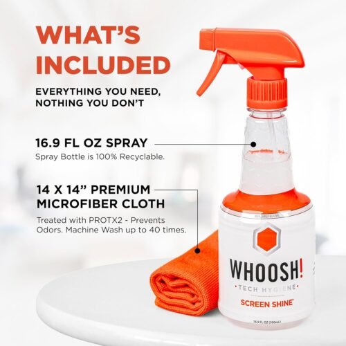 WHOOSH! Screen Shine Pro 16.9 fl oz Refillable TV Screen Cleaner with Microfiber Cloth - Streak-Free Cleaner for Flat Screen, OLED TV, LCD, Smart TV, and Monitors - Non-Toxic and Odorless Formula - 이미지 2