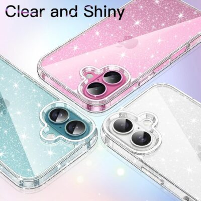 JETech Glitter Case for iPhone 16 6.1-Inch, Bling Sparkle Shockproof Phone Bumper Cover, Cute Sparkly for Women and Girls (Clear) - 이미지 6