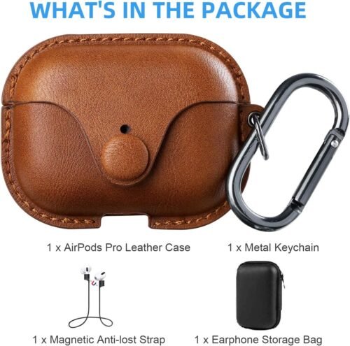 Maxjoy for AirPods Pro 2 Case Leather, Airpods Pro Leather Case Cover with Keychain Airpod Strap Compatible with Apple Airpod Pros 2nd Generation 2023 2022/AirPods Pros 2019 (Front LED Visible), Brown - 이미지 5