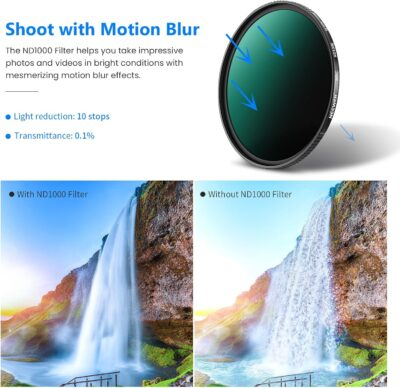 NEEWER 77mm ND Filter ND1000 10 Stops Neutral Density Filter Multi Layer Nano Coated/HD Optical Glass/Water Repellent/Scratch Resistant/Ultra Slim Black Matte Aluminum Alloy Frame for Long Exposure - 이미지 2