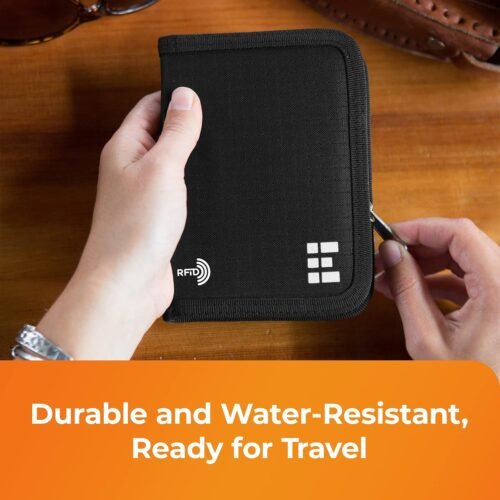 Passport Holder & Travel Wallet with RFID Blocking - Premium Document Organizer Case for Men and Women - Holds Passports, Cards, Tickets, ID, Cash - Compact Zippered Wallet - Midnight - 이미지 7
