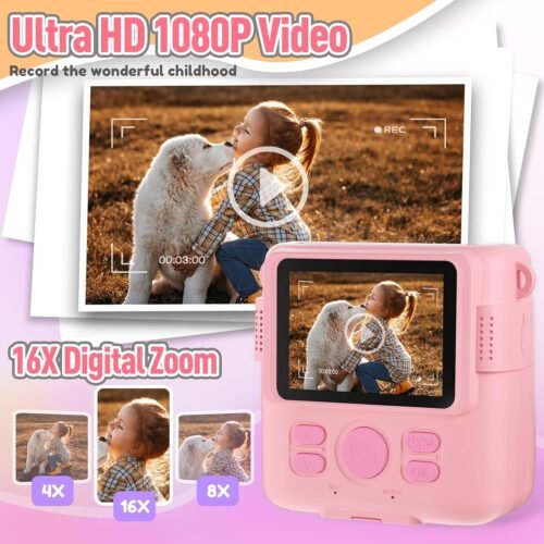 Instant Print Camera for Kids, Christmas Birthday Gifts Girls Boys Age 3-12, HD Digital Video Cameras Toddler, Portable Toy 3 4 5 6 7 8 9 10 Year Old Girl with 32GB SD Card-Pink - 이미지 4
