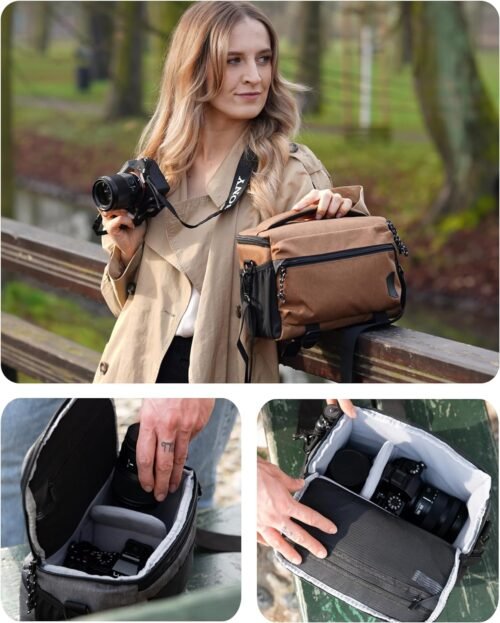 BAGSMART Small Camera Bag for Photographers, Compact Camera Shoulder Bags for DSLR/SLR/Mirrorless Cameras, Waterproof Crossbody Camera Case with Tripod Holder, Grey - 이미지 6