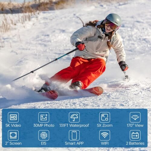 Speed 10 Action Camera 5K 30FPS Waterproof Camera Underwater 131 FT with EIS, Remote Control Sports Camera 5X Zoom with 64GB Card, 2x1350mAh Battery - 이미지 6