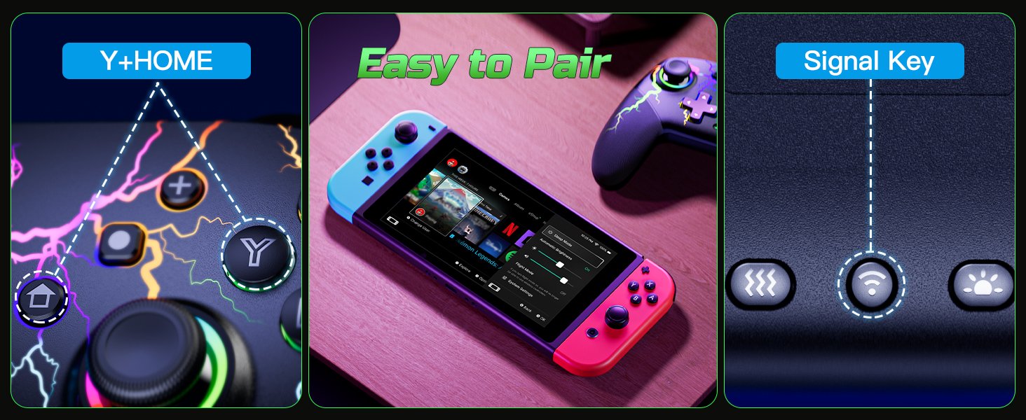 VOYEE Switch Controllers Compatible with Switch/Lite/OLED/PC Windows, 1000mAh Programmable RGB Lightning LED, Wireless Pro Controller with One Key Pairing/Wake Up/Turbo/Vibration 11 VOYEE Switch Controllers Compatible with Switch/Lite/OLED/PC Windows, 1000mAh Programmable RGB Lightning LED, Wireless Pro Controller with One Key Pairing/Wake Up/Turbo/Vibration-