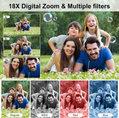 Digital Camera, 4K 64MP Dual Screens Camera, 18X Zoom, Point and Shoot Digital Camera with 64GB TF Card & 2 Batteries, Portable Rechargeable Small Camera for Kids Teens Adult, Black - 이미지 4
