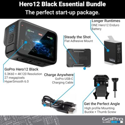 GoPro Hero12 Black E-Commerce Package - Waterproof Action Camera with 5.3K60 Ultra HD Video, 27MP Photos, HDR, 1/1.9" Image Sensor, Live Streaming, Webcam, Stabilization - 이미지 2