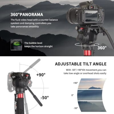 Avella CD324 Carbon Fiber Video Monopod Kit, with Fluid Head and Removable feet, 71 Inch Max Load 13.2 LB for Canon Nikon Sony Olympus Panasonic DSLR Camera - 이미지 3