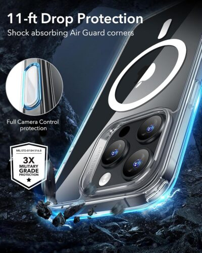 ESR for iPhone 16 Pro Case, Compatible with MagSafe, Shockproof Military-Grade Protection, Magnetic Phone Case for iPhone 16 Pro, Classic Hybrid Case (HaloLock), Clear Shimmer - 이미지 7