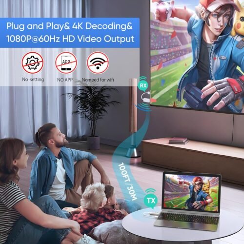 Wireless HDMI Transmitter and Receiver 100ft/30m,4K Decode 1080P Output Wireless HDMI Extender,2.4G/5G Plug&Play HDMI Wireless,for Streaming Video and Audio to Monitor from Laptop/TV Box - 이미지 2