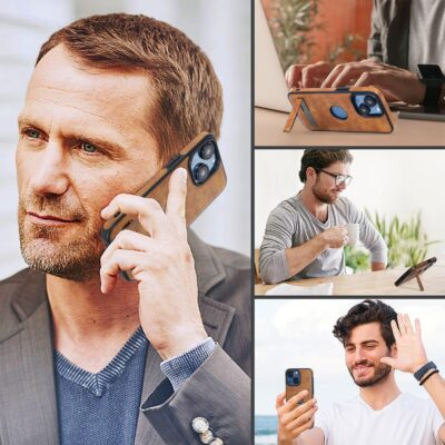 Leather Case for iPhone 13/14, Protective Slim with Kickstand, Built-in Invisible Stand, Compatible with iPhone 13/14 6.1'' (Brown) - 이미지 6