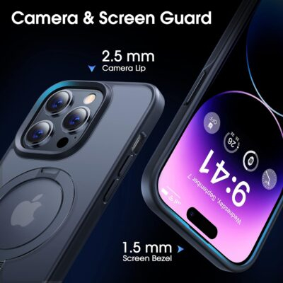 CASEKOO Designed for iPhone 14 Pro Max Case with Magnetic Invisible Stand [Military Drop Protection] [Compatible with MagSafe] Shockproof Slim Matte Translucent Promax Case 6.7 Inch, Black - 이미지 7