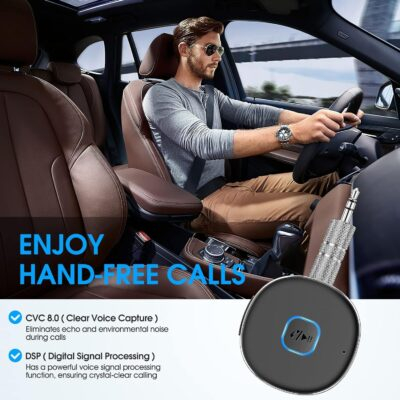 Bluetooth Aux Receiver , Portable 3.5mm Aux Car Adapter, Bluetooth 5.0 Wireless Audio Receiver for Car /Home Stereo/Wired Headphones/Speaker, 16H Battery Life (Black) - 이미지 5