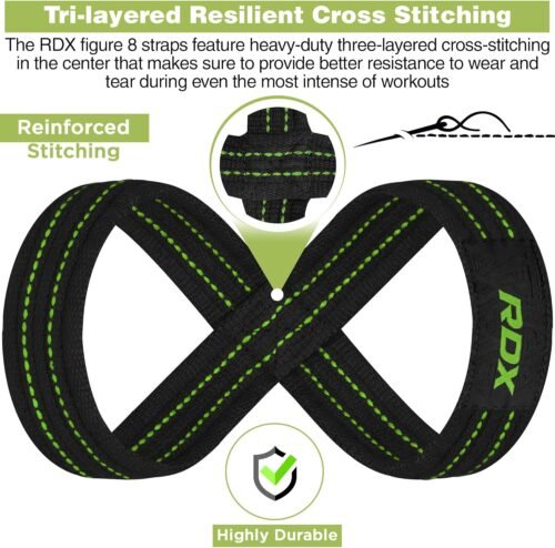 RDX Weight Lifting Straps Figure 8, Anti Slip Strap with Cuffs Wrist Support for Gym Workout Deadlift Powerlifting Bodybuilding Weightlifting, Fitness Strength Training, Hand Bar Grip for Men - 이미지 2