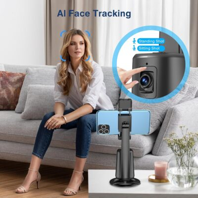 Auto Face Tracking Tripod 360° Rotating Auto Tracking Phone Stand, No App, Phone Camera Stand with Remote and Gesture Control, Rechargeable Smart Shooting Stand for Live Video Recording Tiktok（Black） - 이미지 6