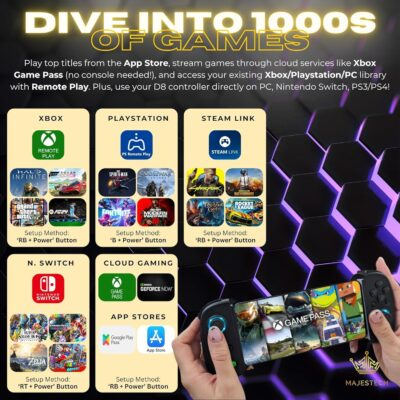 MAJESTECH NEW D8 Mobile Gaming Controller for iPhone/Android/iPad/Tablet, Play Xbox Cloud, Playstation Remote Play, Steam/PC, Switch! RGB Hall Joystick/Trigger Wireless Bluetooth Phone Game Controller - 이미지 5