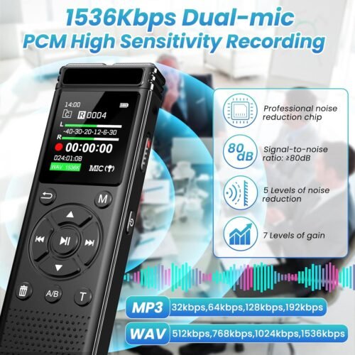 136GB Digital Voice Recorder with Playback,9000 Hours Audio Recording Device,Voice Activated Recorder with Noise Reduction,A-B Repeat,Mp3 Player and Password for Lectures Meeting/Classes/Interviews - 이미지 2