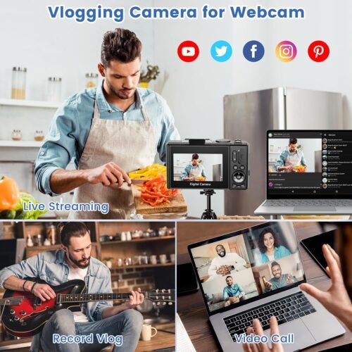 4K Digital Camera for Photography with 3" 180°Flip Screen,64MP Vlogging Camera for YouTube, HD WiFi Compact Camera with Flash, 18X Digital Zoom, 32GB TF Card & 2 Batteries（Black） - 이미지 4