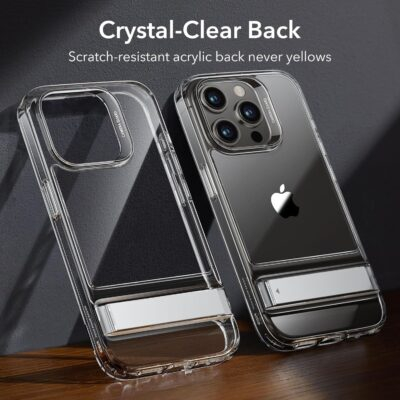 ESR for iPhone 15 Pro Max Case, Metal Kickstand Case, 3 Stand Modes, Military-Grade Drop Protection, Supports Wireless Charging, Slim Back Cover with Patented Kickstand, Boost Series, Clear - 이미지 8