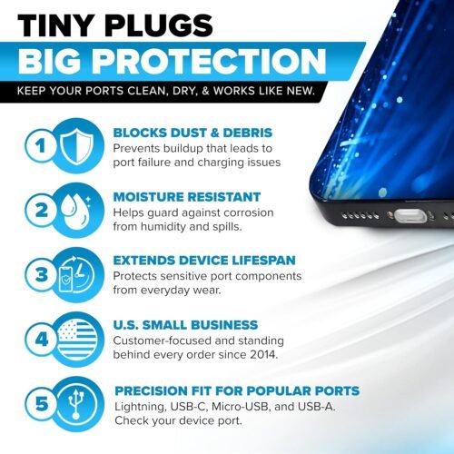 PortPlugs USB-C Dust Plugs – Easy-Grip Design with Cleaning Brush for iPhone 16/15 Plus/Pro Max, Samsung Galaxy S25/S24, A15, Pixel, iPad & Type-C Devices | Black (10-Pack) - 이미지 3