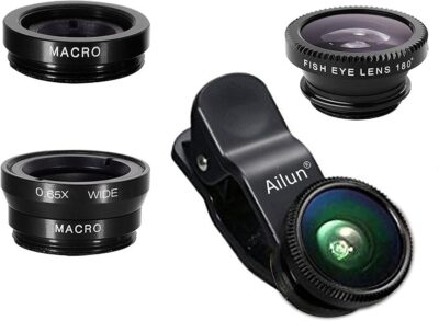 Phone Lens,by Ailun,3 in 1 Clip on 180 Degree Fish Eye Lens+0.65X Wide Angle+10X Macro Lens,Universal HD Camera Lens Kit for Mobile Phone,Cellphone,Smart Phone