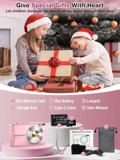 Digital Camera,FHD 1080P Kids Camera 44MP Point and Shoot Digital Cameras with 32GB Card,16X Zoom,Anti-Shake,Date Stamp,Compact Small Cameras Photography for Kids Student Teen Girl Boy(Pink) - 이미지 9