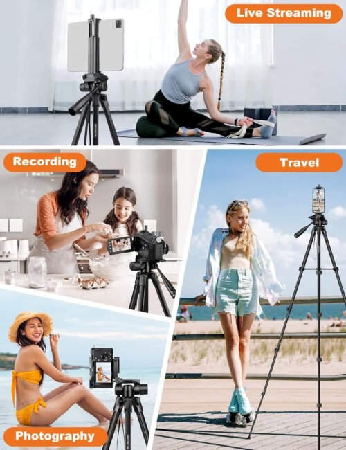 JOILCAN Phone Tripod Stand, 68" Tripod for iPad iPhone Tablet with Remote Universal Holder Carry Bag, Travel Aluminum Tripod for Video Recording Photos Vlogging Compatible with iPad Pro iPhone Camera - 이미지 2