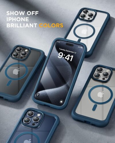 Miracase Magnetic for iPhone 15 Pro Max Case 6.7'' [Compatible with Magsafe] Full-Body Drop Proof Bumper Phone Case for iPhone 15 Pro Max with Built-in 9H Tempered Glass Screen Protector,Blue - 이미지 7