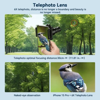 Evil eye 2 in 1 Phone Camera Lens Kit, 6X Telephoto Lens & 150mm Macro Lens with Universal Lens Clip, Phone Lens Attachment for iPhone and Andriod - 이미지 2