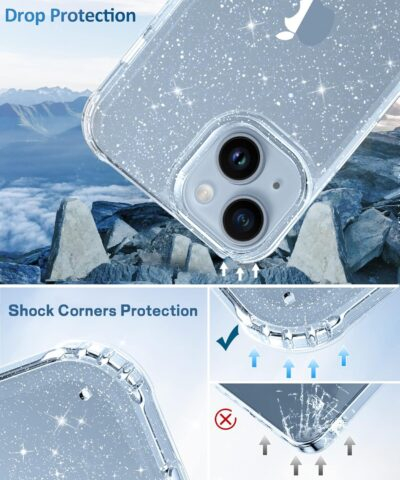 MIODIK for iPhone 14 Case with Screen Protector + Camera Lens Protector, [Non-Yellowing] Clear Glitter Phone Case, [Military-Grade Protective] Shockproof Women Cover for 6.1 Inch - Sparkle Clear - 이미지 3
